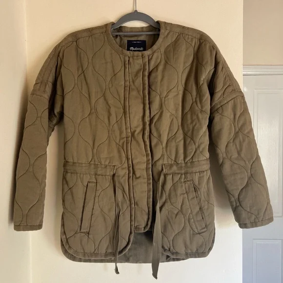 Madewell Quilted Drawstring Jacket Military Green Button Coat Size S-M - Picture 4 of 12